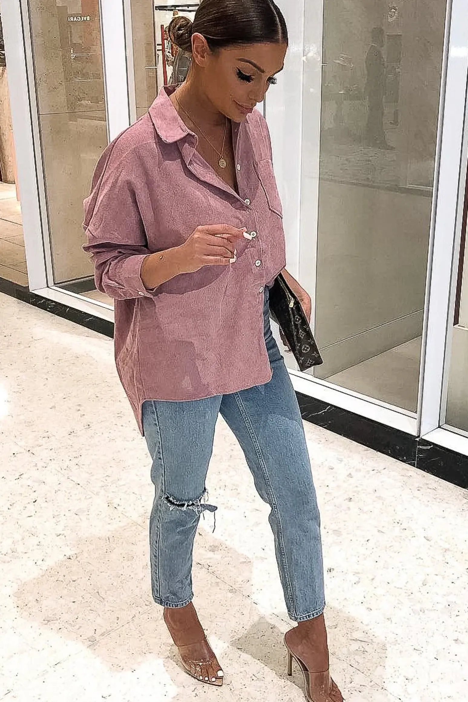 Rebellious Fashion Pink Corduroy Oversized Shirt - Ennie