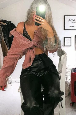 Rebellious Fashion Pink Corduroy Oversized Shirt - Ennie