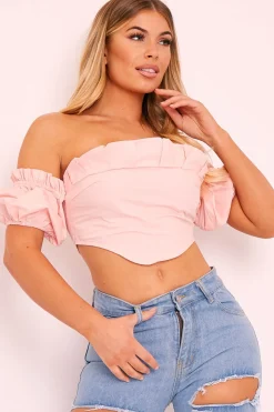 Rebellious Fashion Pink Cotton Pleated Bandeau Crop Top - Galaxy