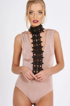 Rebellious Fashion Pink Crochet Choker Bodysuit - Tamara