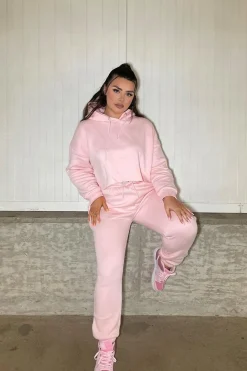 Rebellious Fashion Pink Cropped Oversized Hoodie and Joggers Co-ord - Karenza