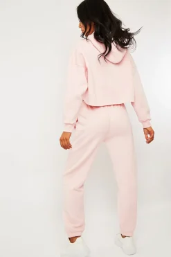 Rebellious Fashion Pink Cropped Oversized Hoodie and Joggers Co-ord - Karenza
