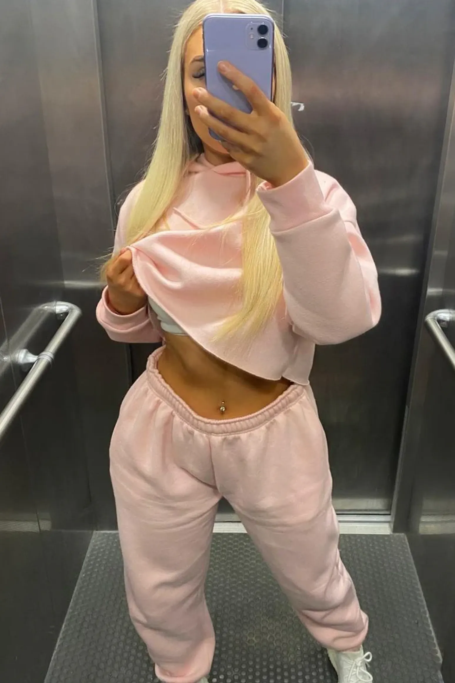 Rebellious Fashion Pink Cropped Oversized Hoodie and Joggers Co-ord - Karenza
