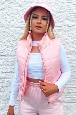 Rebellious Fashion Pink Cropped Puffer Gilet - Zura
