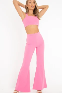 Rebellious Fashion Pink Crop Top and Trousers Co-ord Set - Kimmy