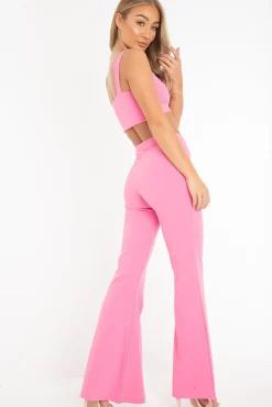Rebellious Fashion Pink Crop Top and Trousers Co-ord Set - Kimmy