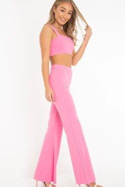 Rebellious Fashion Pink Crop Top and Trousers Co-ord Set - Kimmy