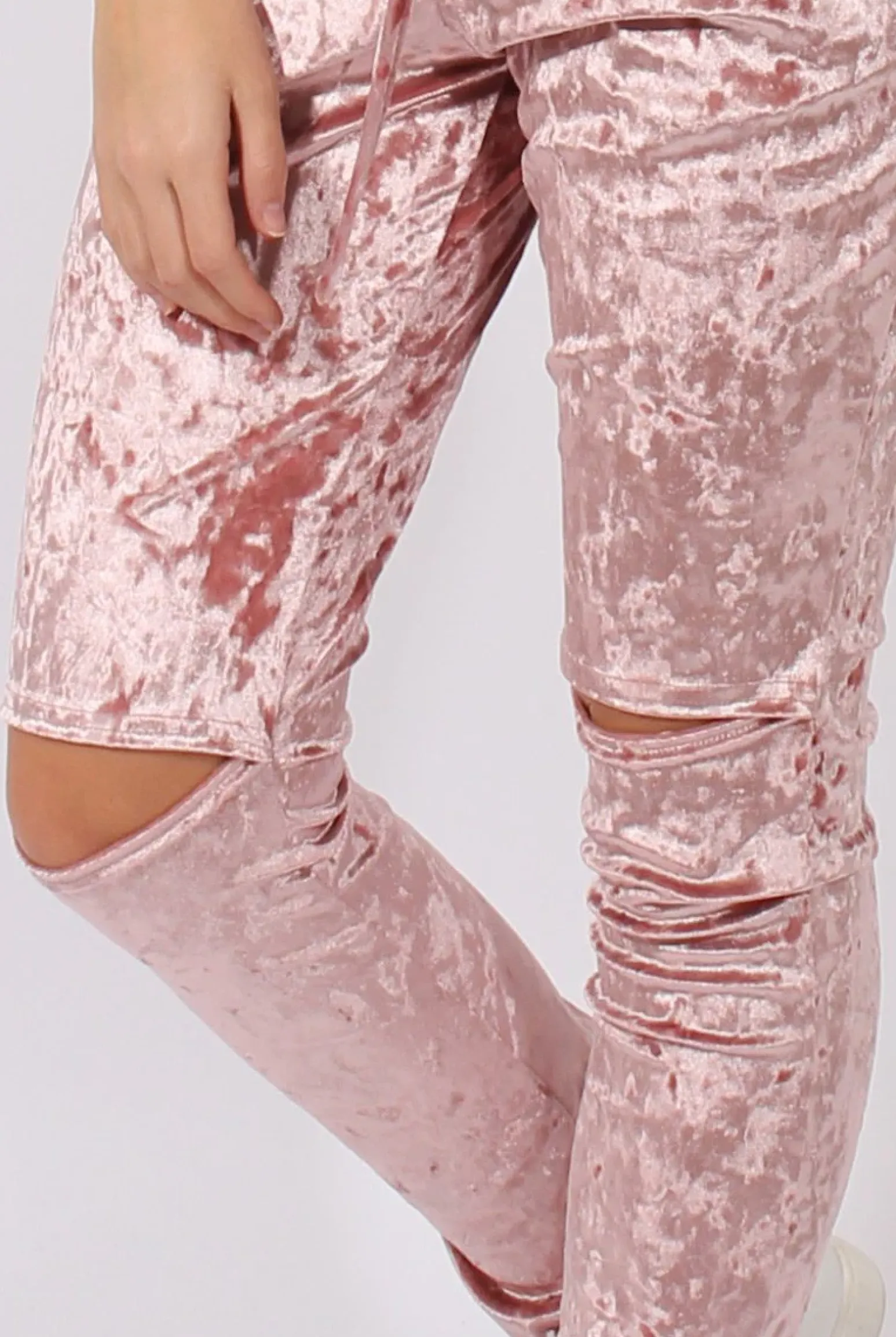 Rebellious Fashion Pink Crushed Velvet Bardot Split Knee Jumpsuit - Binky