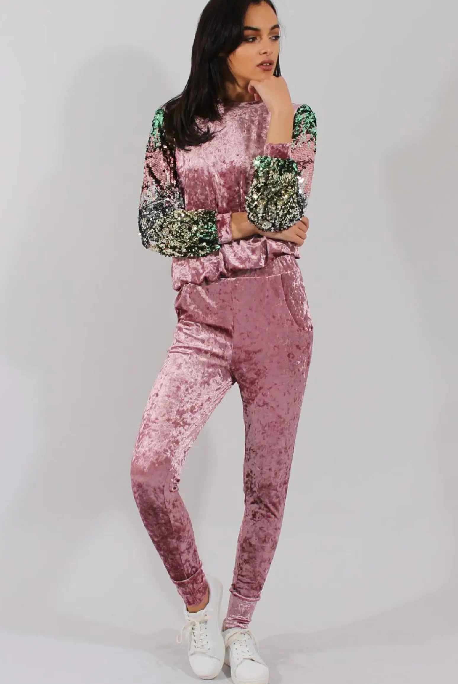 Rebellious Fashion Pink Crushed Velvet Jumper - Rainie