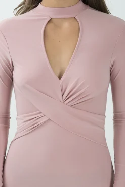 Rebellious Fashion Pink Cut Out Choker Cross Over Bodycon Dress - Toula