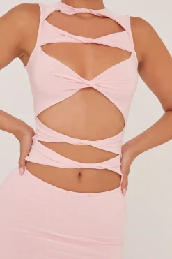 Rebellious Fashion Pink Cut Out Front Bodycon Mini Dress - Thea