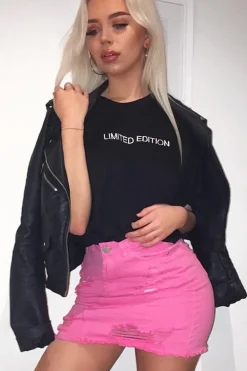 Rebellious Fashion Pink Denim Rip Mini Skirt - Selenia