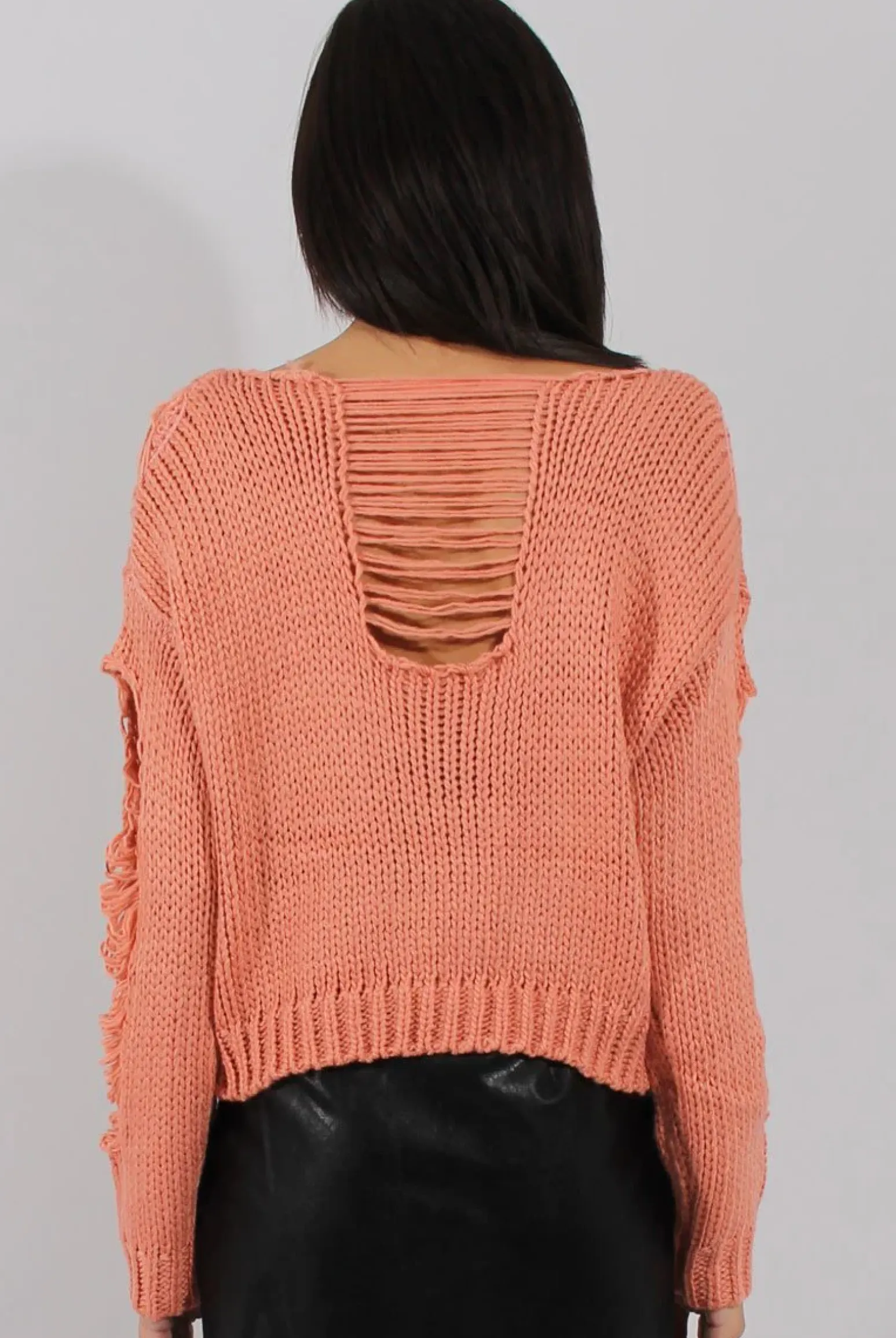 Rebellious Fashion Pink Distressed Detail Knitted Jumper - Lollie