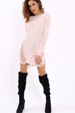 Rebellious Fashion Pink Distressed Jumper Dress - Kim