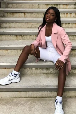 Rebellious Fashion Pink Double Breasted Longline Blazer - Izelle