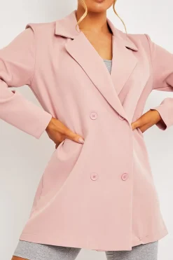 Rebellious Fashion Pink Double Breasted Longline Blazer - Izelle