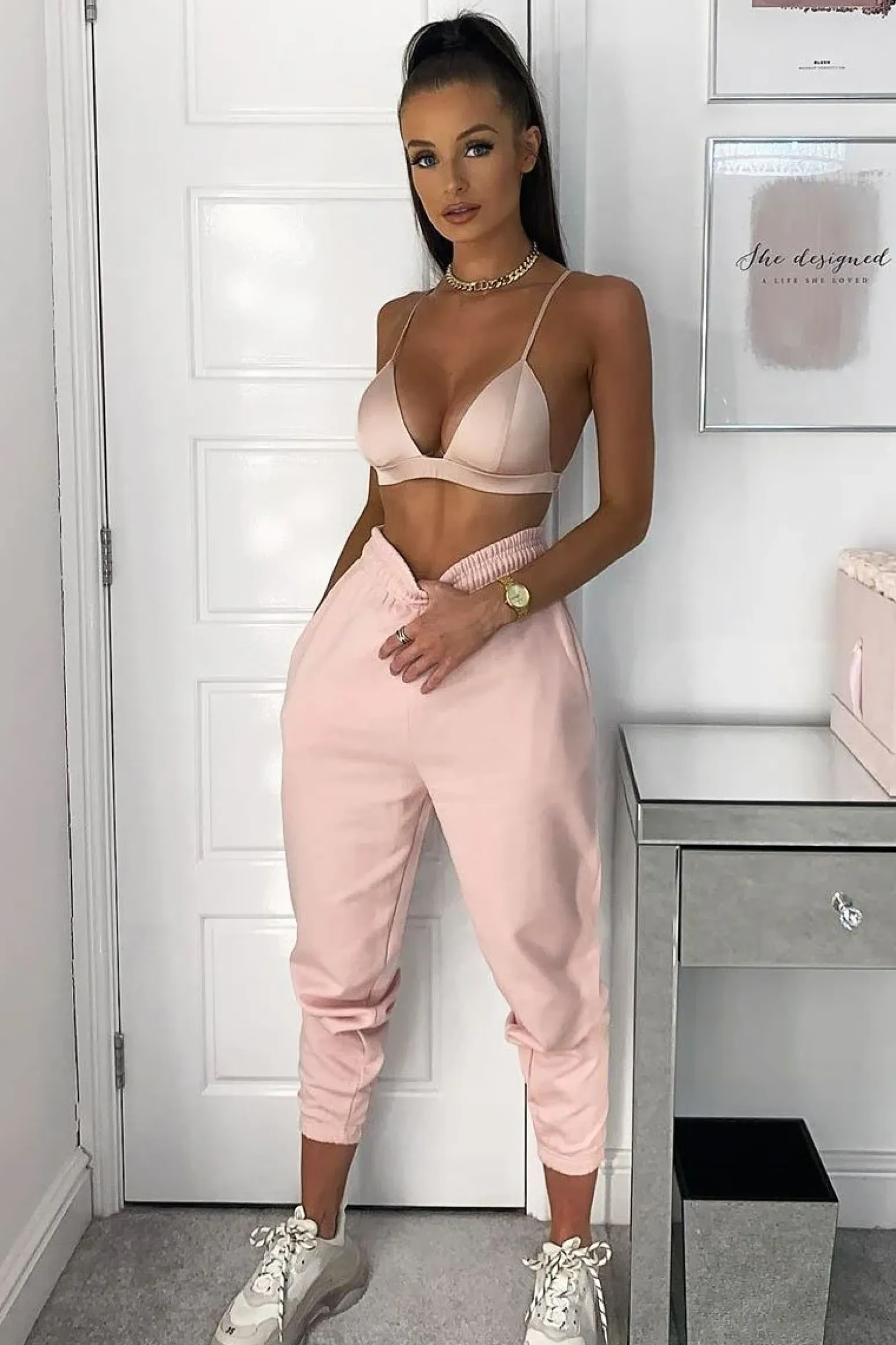 Rebellious Fashion Pink Elasticated Tie Waist Joggers - Kamella