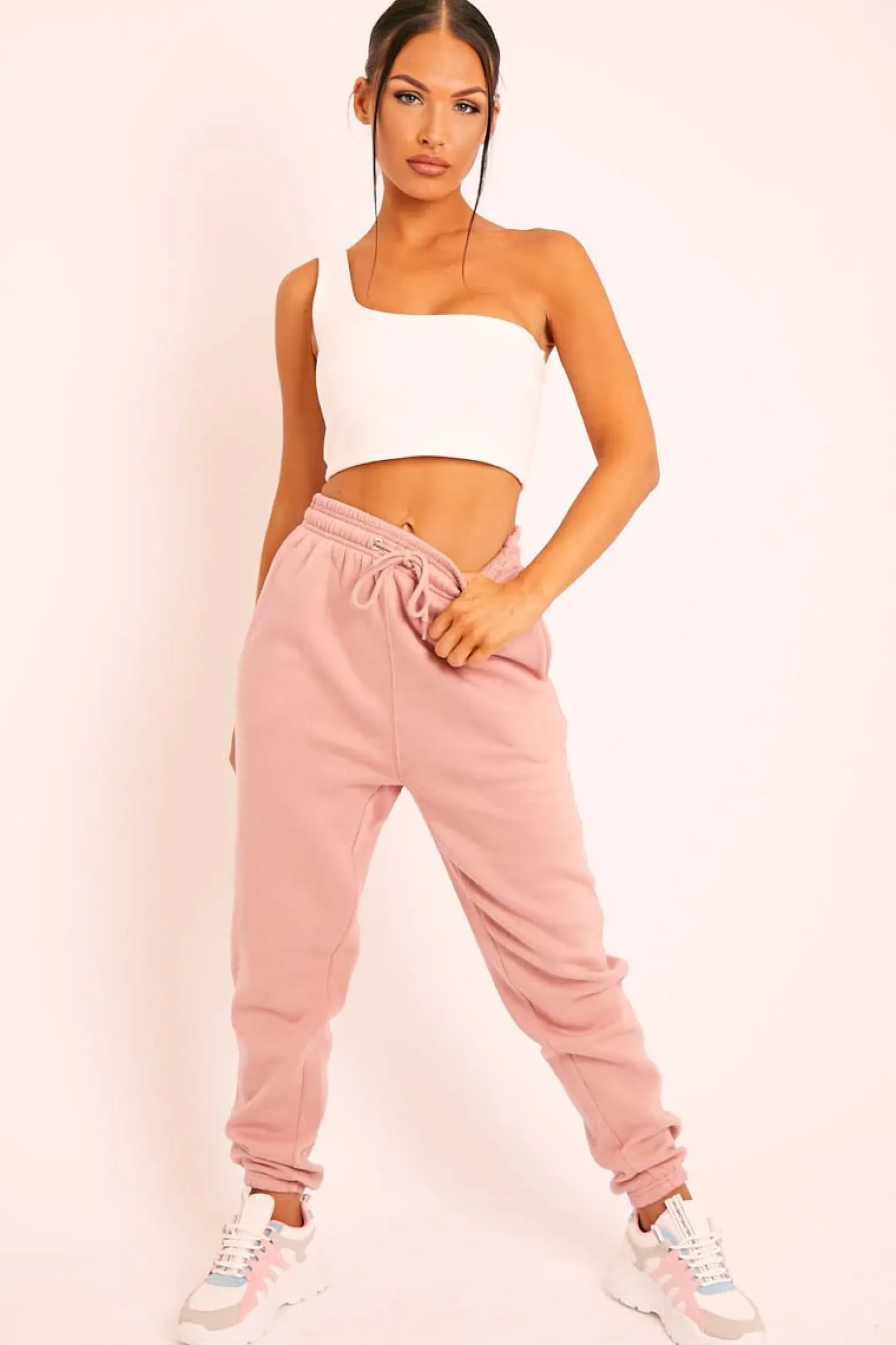 Rebellious Fashion Pink Elasticated Tie Waist Joggers - Kamella