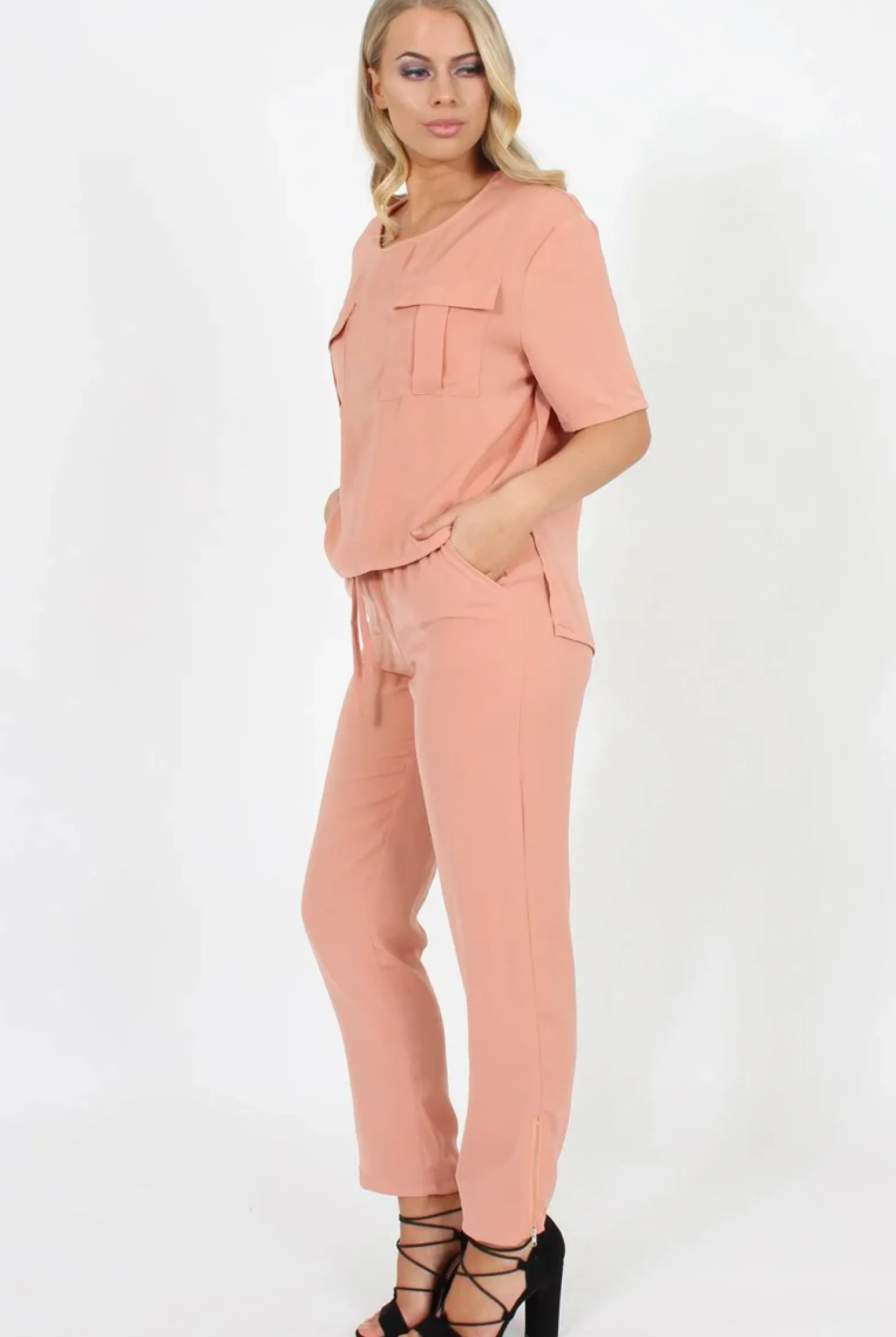 Rebellious Fashion Pink Elasticated Waist & Zip Detail Trousers - Parker