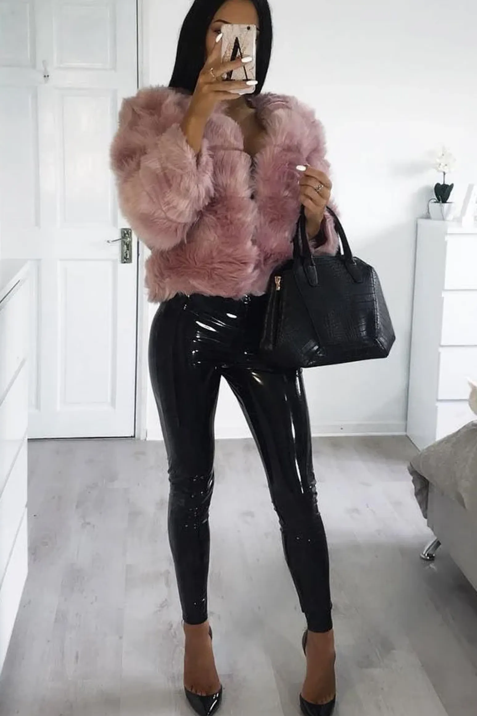 Rebellious Fashion Pink Faux Fur Jacket - Estelle