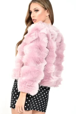 Rebellious Fashion Pink Faux Fur Jacket - Estelle
