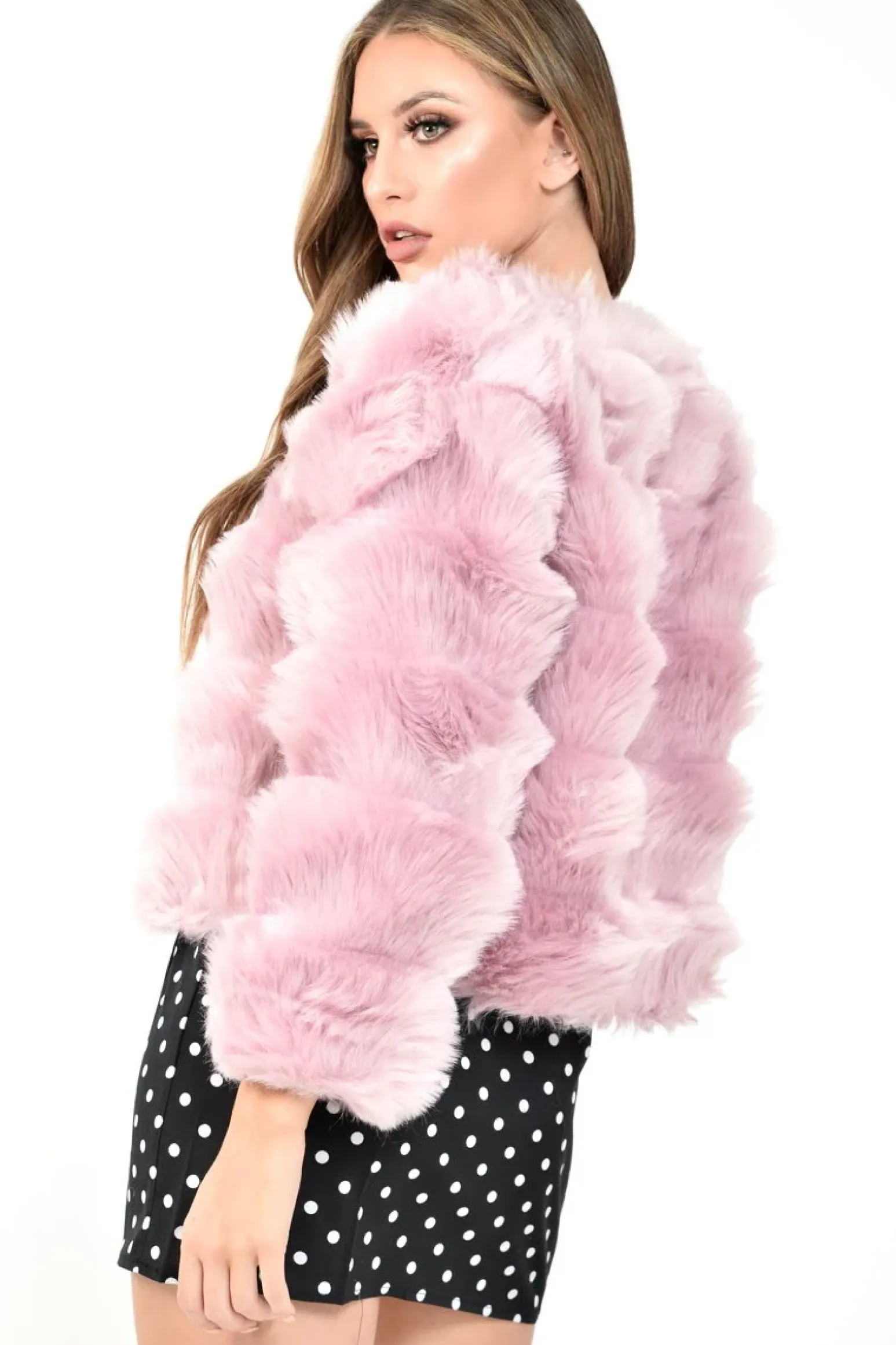 Rebellious Fashion Pink Faux Fur Jacket - Estelle