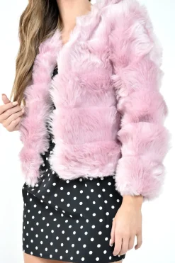 Rebellious Fashion Pink Faux Fur Jacket - Estelle