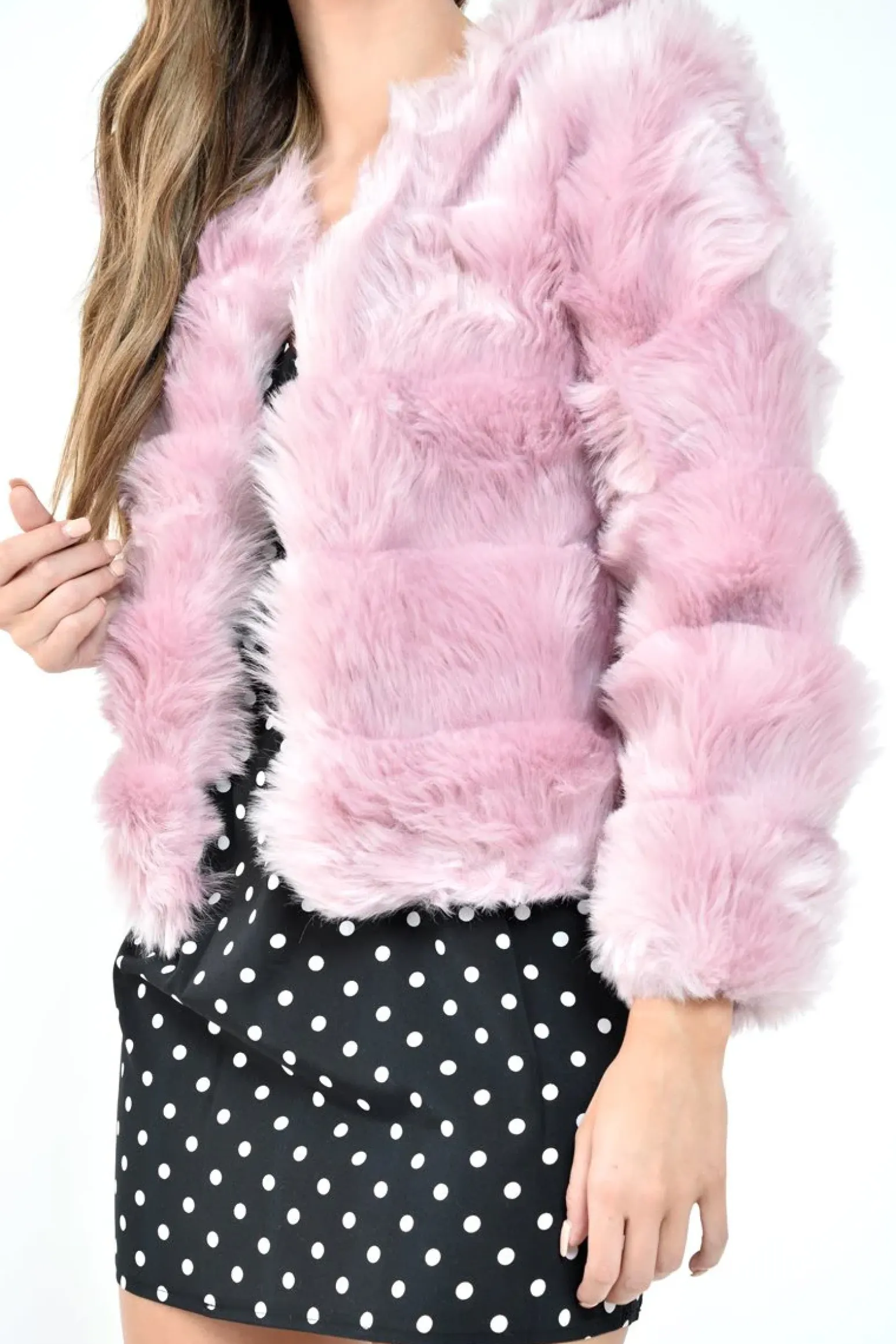 Rebellious Fashion Pink Faux Fur Jacket - Estelle