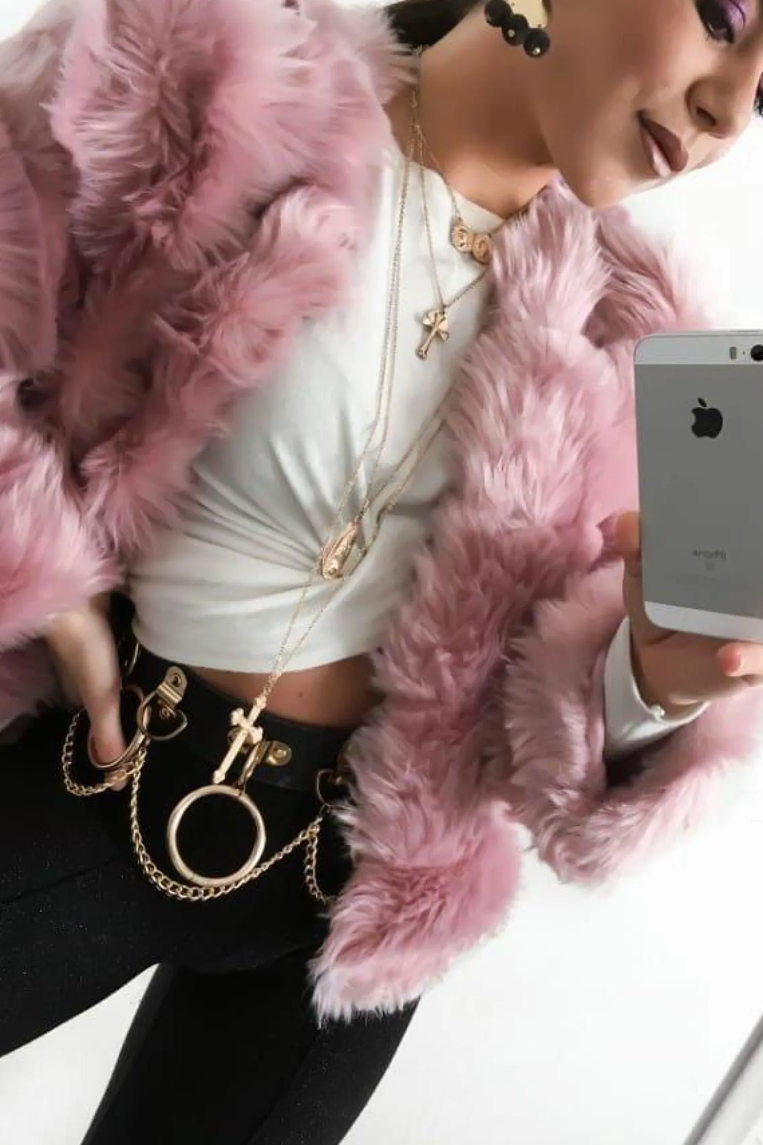 Rebellious Fashion Pink Faux Fur Jacket - Estelle