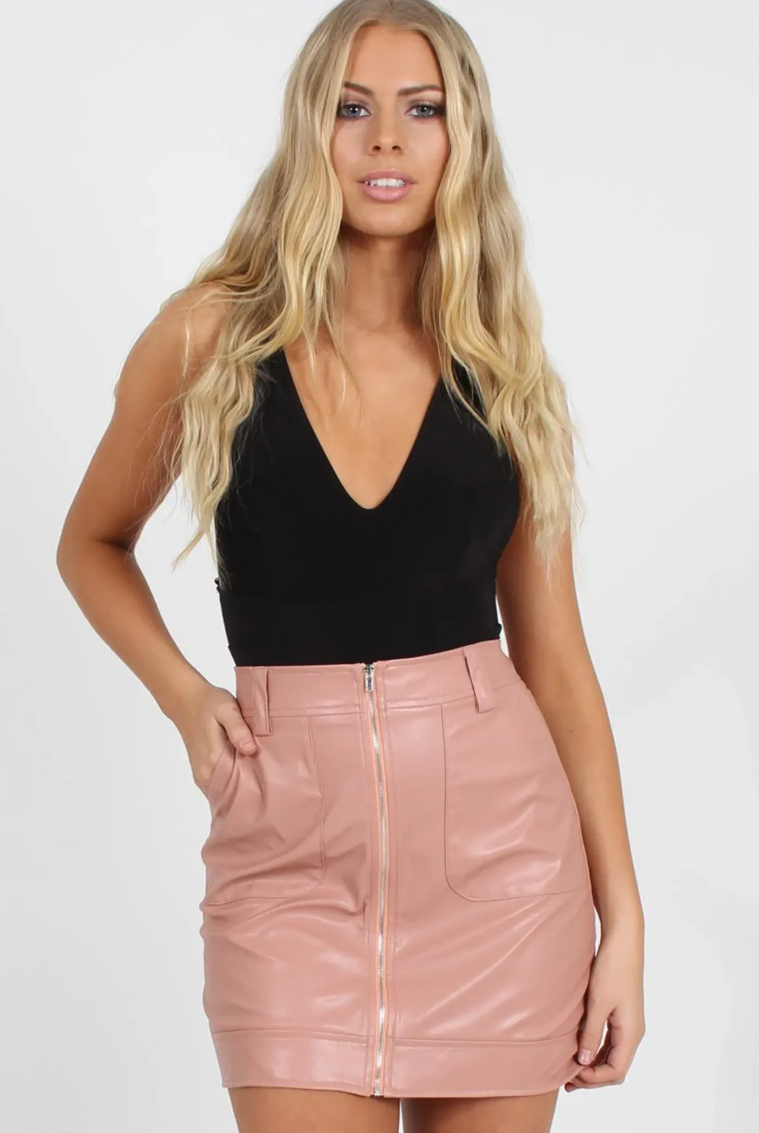 Rebellious Fashion Pink Faux Leather Mini Skirt - Paige