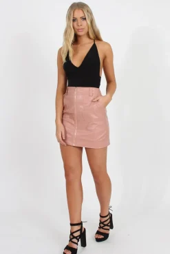 Rebellious Fashion Pink Faux Leather Mini Skirt - Paige