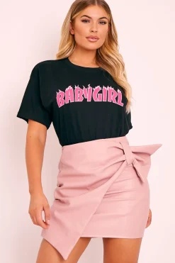 Rebellious Fashion Pink Faux Leather Wrap Detail Mini Skirt - Carah