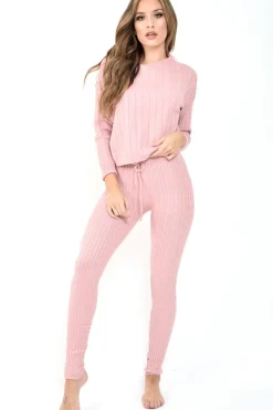 Rebellious Fashion Pink Fine Cable Knit Loungewear Set - Lizette