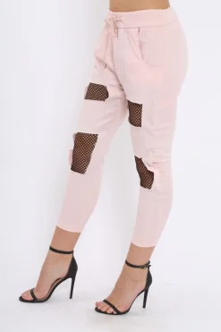 Rebellious Fashion Pink Fish Net Panel Detail Joggers - Mikaela