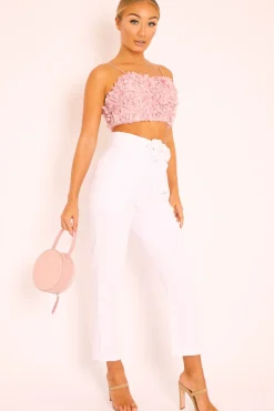Rebellious Fashion Pink Floral Applique Crop Top - Freida