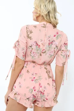 Rebellious Fashion Pink floral cut out choker playsuit - Clarissa