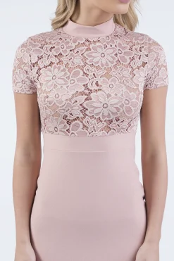 Rebellious Fashion Pink Floral Lace Midi Dress - Olivia