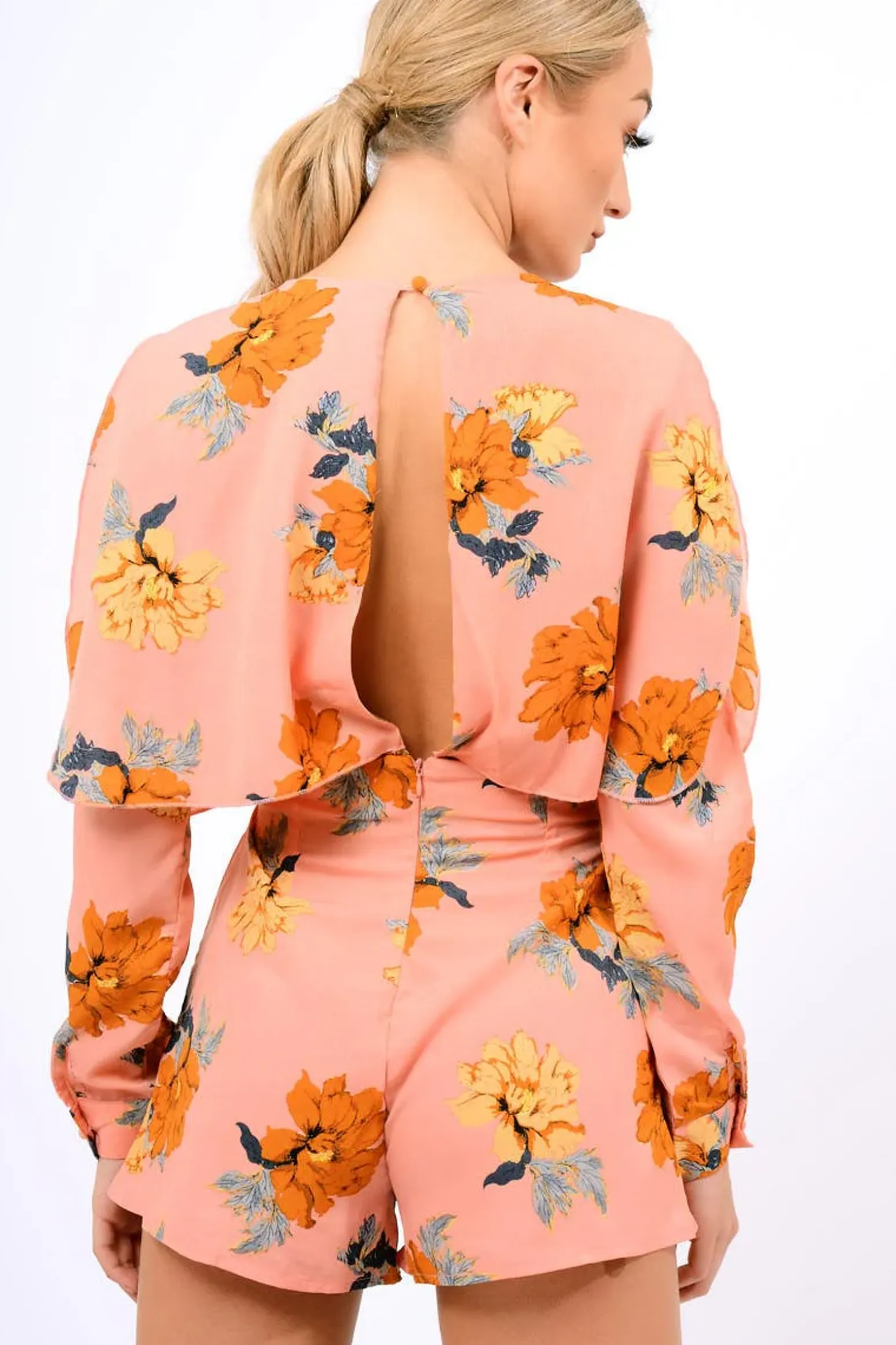 Rebellious Fashion Pink Floral Panel Wrap Playsuit - Ladonna