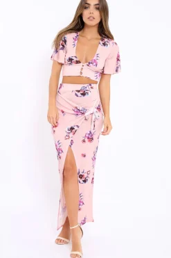 Rebellious Fashion Pink Floral Print Co-ord Set - Shayna