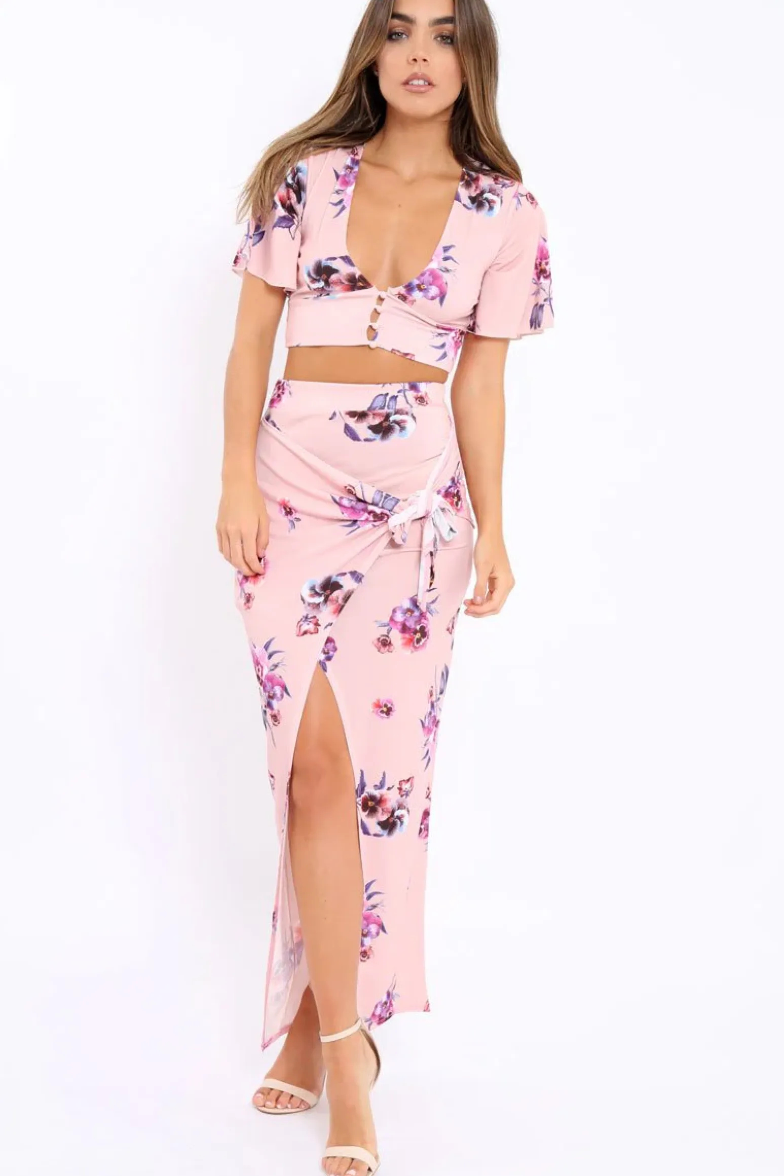 Rebellious Fashion Pink Floral Print Co-ord Set - Shayna