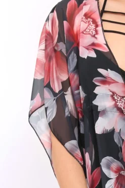 Rebellious Fashion Pink Floral Print Long Kimono - Vonda