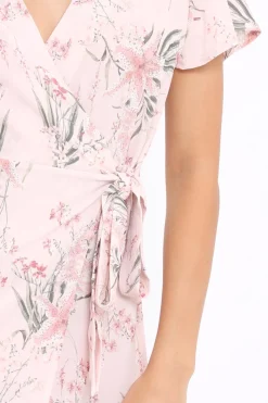 Rebellious Fashion Pink Floral Print Wrap Dress - Norie