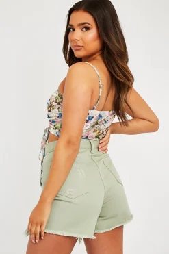 Rebellious Fashion Pink Floral Ruched Front Crop Top - Pandora
