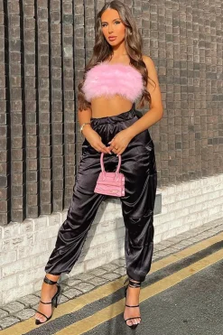 Rebellious Fashion Pink Fluffy Faux Fur Crop Top - Harper