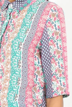 Rebellious Fashion Pink Folk Print Cropped Shirt - Tiff