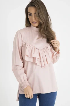Rebellious Fashion Pink Frill Detail Oversized Shirt - Lydia