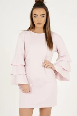 Rebellious Fashion Pink Frilled Sleeve Swing Dress - Aaria