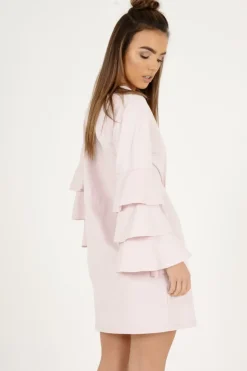 Rebellious Fashion Pink Frilled Sleeve Swing Dress - Aaria