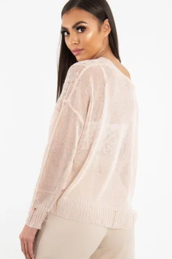 Rebellious Fashion Pink Glitter Net Cable Knit Jumper - Cordia