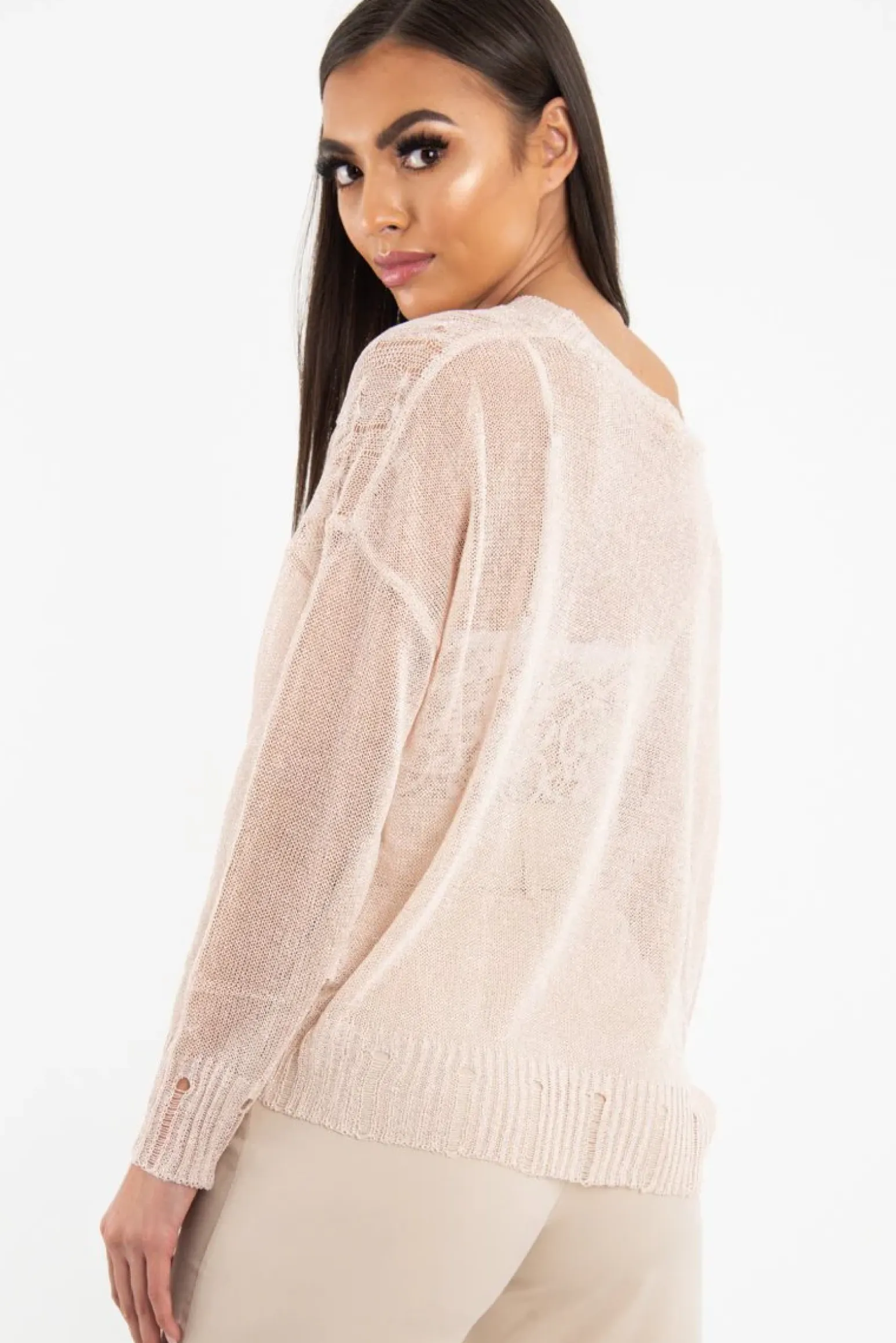 Rebellious Fashion Pink Glitter Net Cable Knit Jumper - Cordia